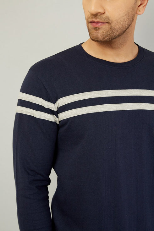 Navy Blue with Grey Stripped Full Length Sweatshirt